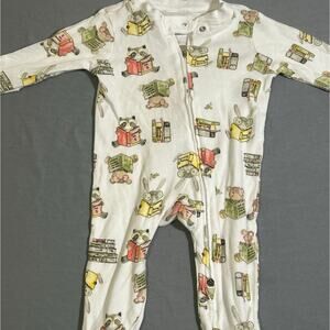 Burts Bees Baby 0-3M White Reading Animals Footed Pajamas
